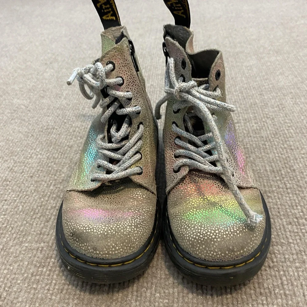 Dr. Martens 1460 Pascal J Boots Kids Size 12 Silver Glitter Rainbow Combat Zip‎